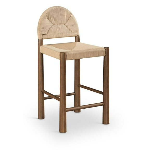 Meridian Furniture Bohemia Beige Woven Seagrass Cord And Solid Wood Counter Stool