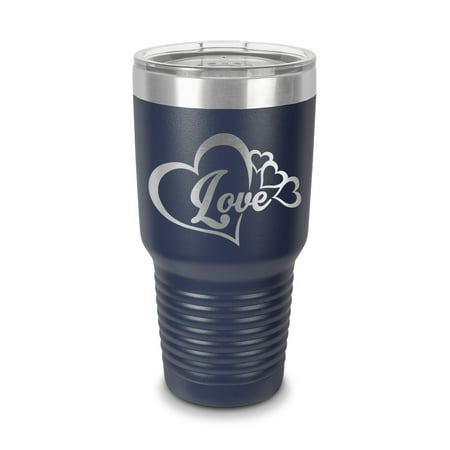 

Love Heart Symbol Tumbler 30 oz - Laser Engraved w/ Clear Lid - Stainless Steel - Vacuum Insulated - Double Walled - Travel Mug - family infinity forever - Navy