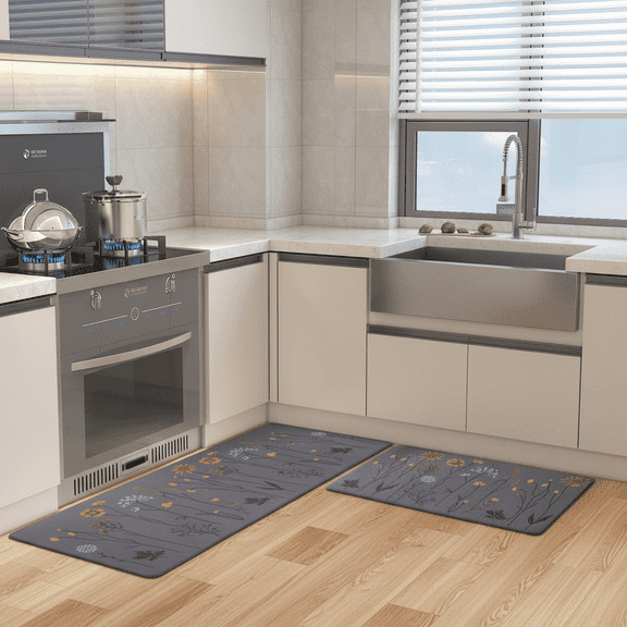 Kitchen Mats for Floor, Non Slip Cushioned Anti Fatigue Rugs for Sink and Office , 17" x 47" 17" x 29, Colorful Flower