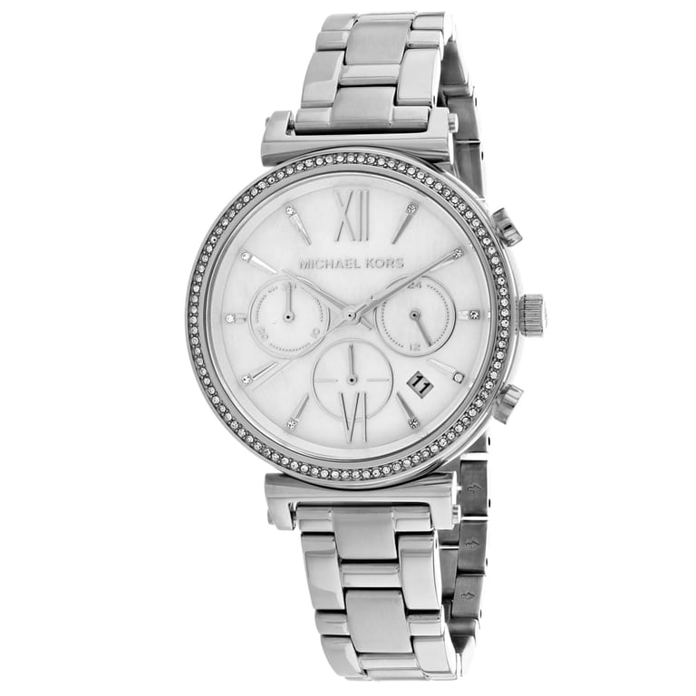 Michael Kors Silver-Tone Women\'s Watch with Crystal Accents Michael Kors Janelle Womens Pave Crystals Watch, MK Logo  main image 3