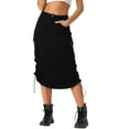 thumbnail image 1 of Falda Midi INSPIRE CHIC para mujer con bolsillo de solapa, abertura trasera y cordón, falda cargo M negra, 1 of 6