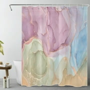 Pastel Marble Shower Curtain Decor,Purple Blue and Gold Modern Abstract Geometric Shower Curtain for Bathroom 60X72 inch Polyester Fabric Bathroom Decoration Bath Curtains Hooks Included