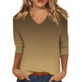 thumbnail image 2 of Women's Essentials T-Shirt Women's 3/4 Sleeve V-Neck Shirt Gradient Print Basic T-Shirt Casual Autumn Top, 2 of 5