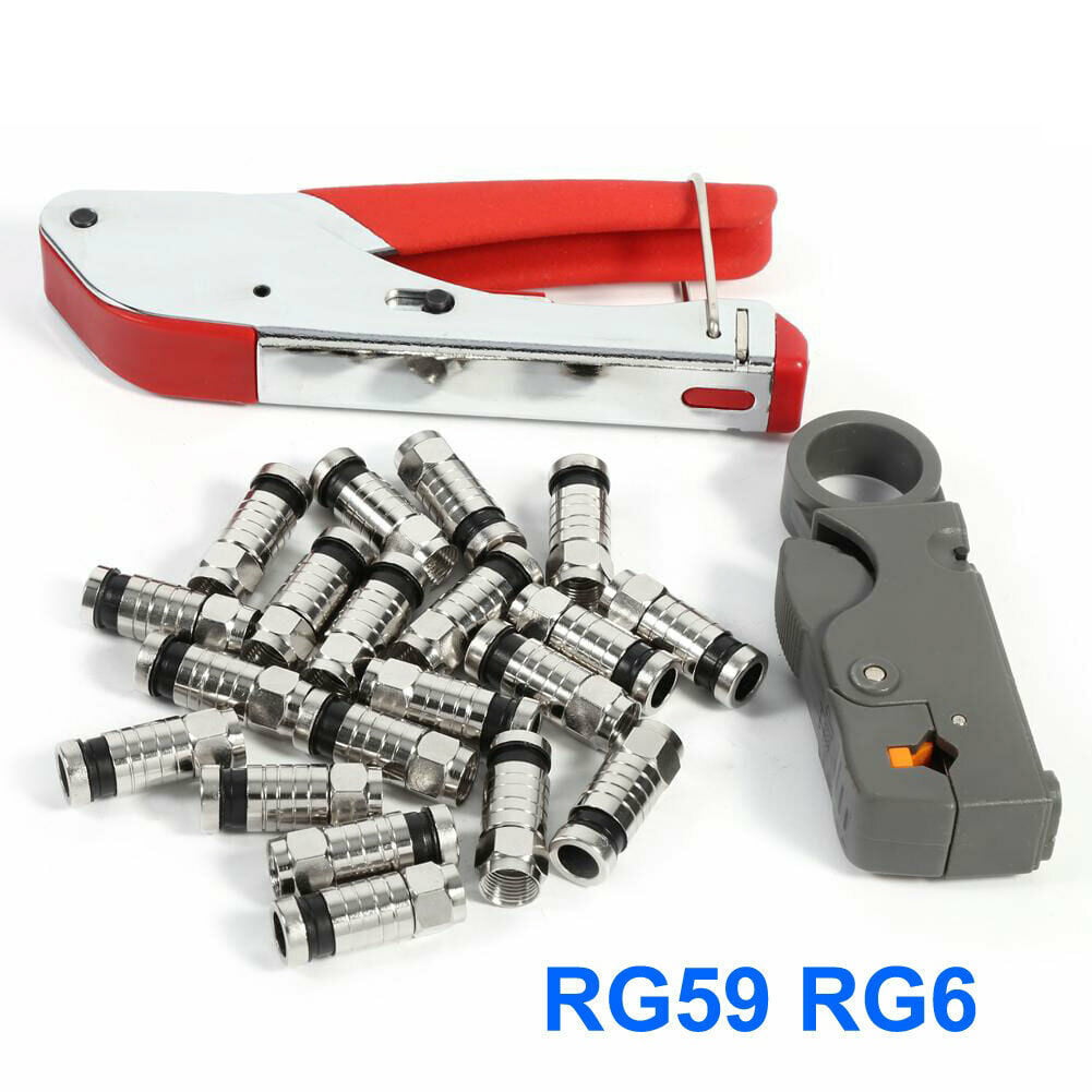 F BNC RG58 RG59 RG6 Coaxial Coax Compression Crimper Tool Kit Cable Stripper New 