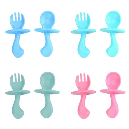

4 Set Premium Baby Spoon Fork Baby Eating Training Spoon Fork Set Portable Household Tableware (Lake Green + Macaron Green + Pink + Blue)