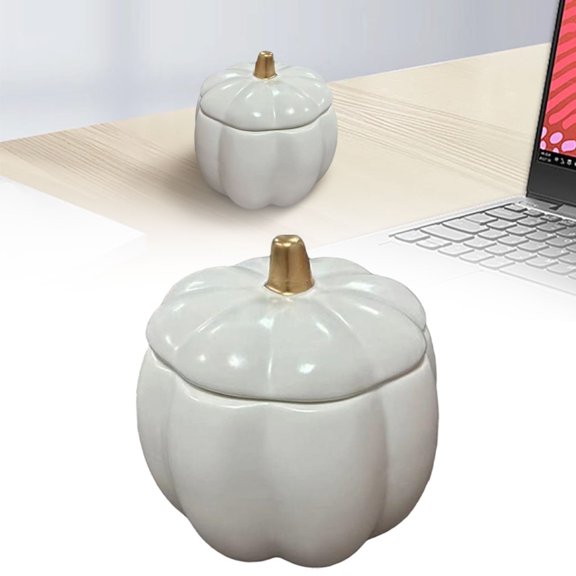 PLJFXXM Ceramic Pumpkin Jar with Lid, Candle Holder,3.93in Fall & Halloween Decorative Storage Container for Candles & More White