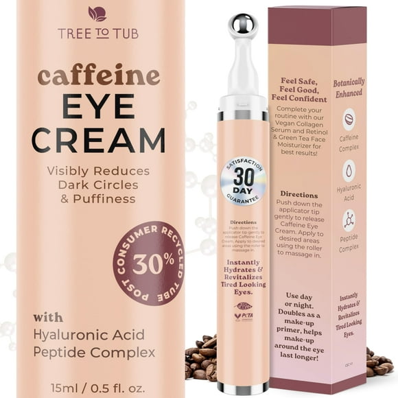 Crema reafirmante hidratante con cafeína Tree to Tub para ojos con rodillo