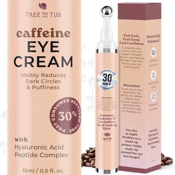 Crema reafirmante hidratante con cafeína Tree to Tub para ojos con rodillo