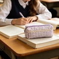 thumbnail image 7 of Cute Pencil Pouch, Quilted Gingham Pencil Case with Lace Accent, Zipper Organizer Bag for Office Desk Artists Travel and Makeup Storage, 6.7 Inch, 7 of 7