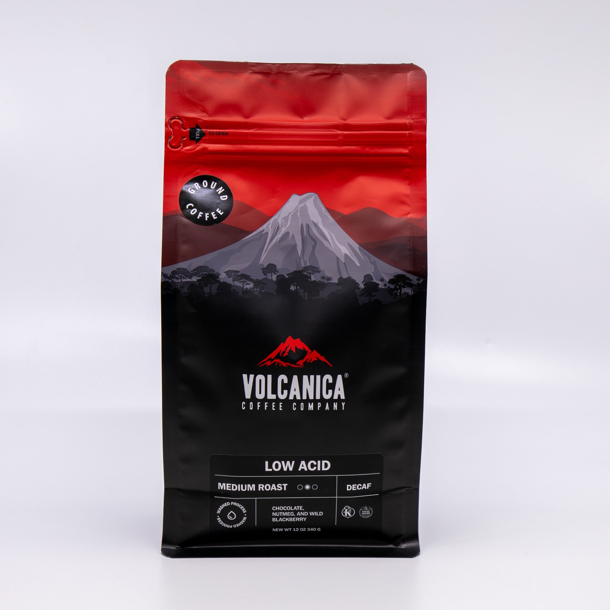 Volcanica Coffee Low Acid Decaf Coffee, Ground, Blend of Natural Low