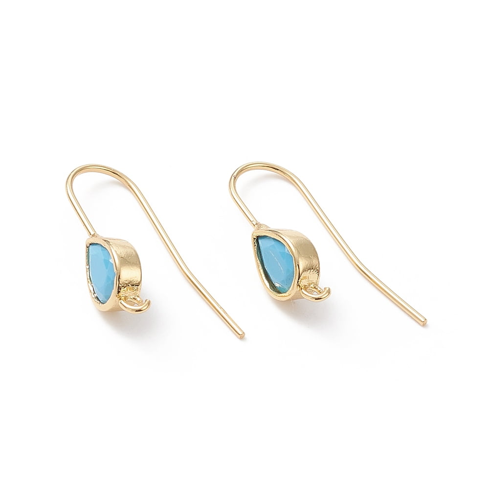 10Pair Real 18K Gold Plated Brass Earring Hooks with Cubic Zirconia and Vertical Nickel Free & Lead Free Mixed Color 24~25mm Pendant: 11x6mm Hole: 1.2mm