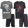 Boys Youth Big Kids Athletic Active Performance Sports 4 Piece Graphic T-Shirt Top and Basketball Short Set