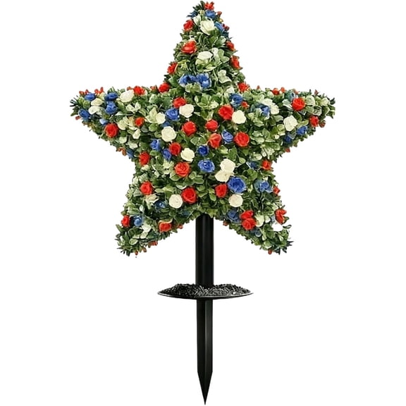 22" Artificial Star-Shaped Patriotic Topiary Tree, Red White Blue, with Stakes, for 4th of July, Memorial Day, Front Door, Outdoor Decor by JEWLALO