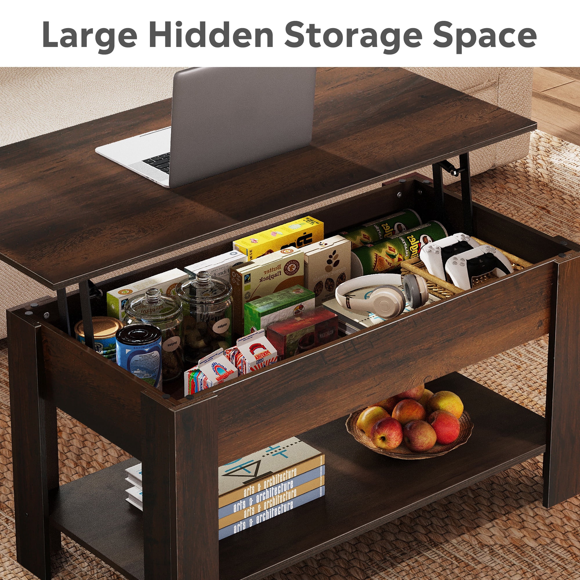 GALAXHERO 39" Lift Top Coffee Table with Storage Shelf & Hidden Compartment and Lifting Top for Home Living Room Office and Reception Room Espresso
