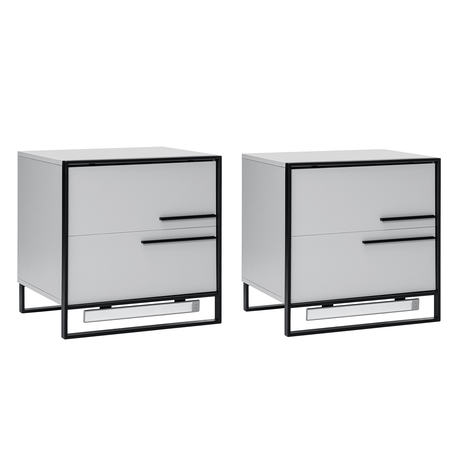 Hommpa Modern LED Nightstand Set of 2 White 2 Drawer Metal Handle