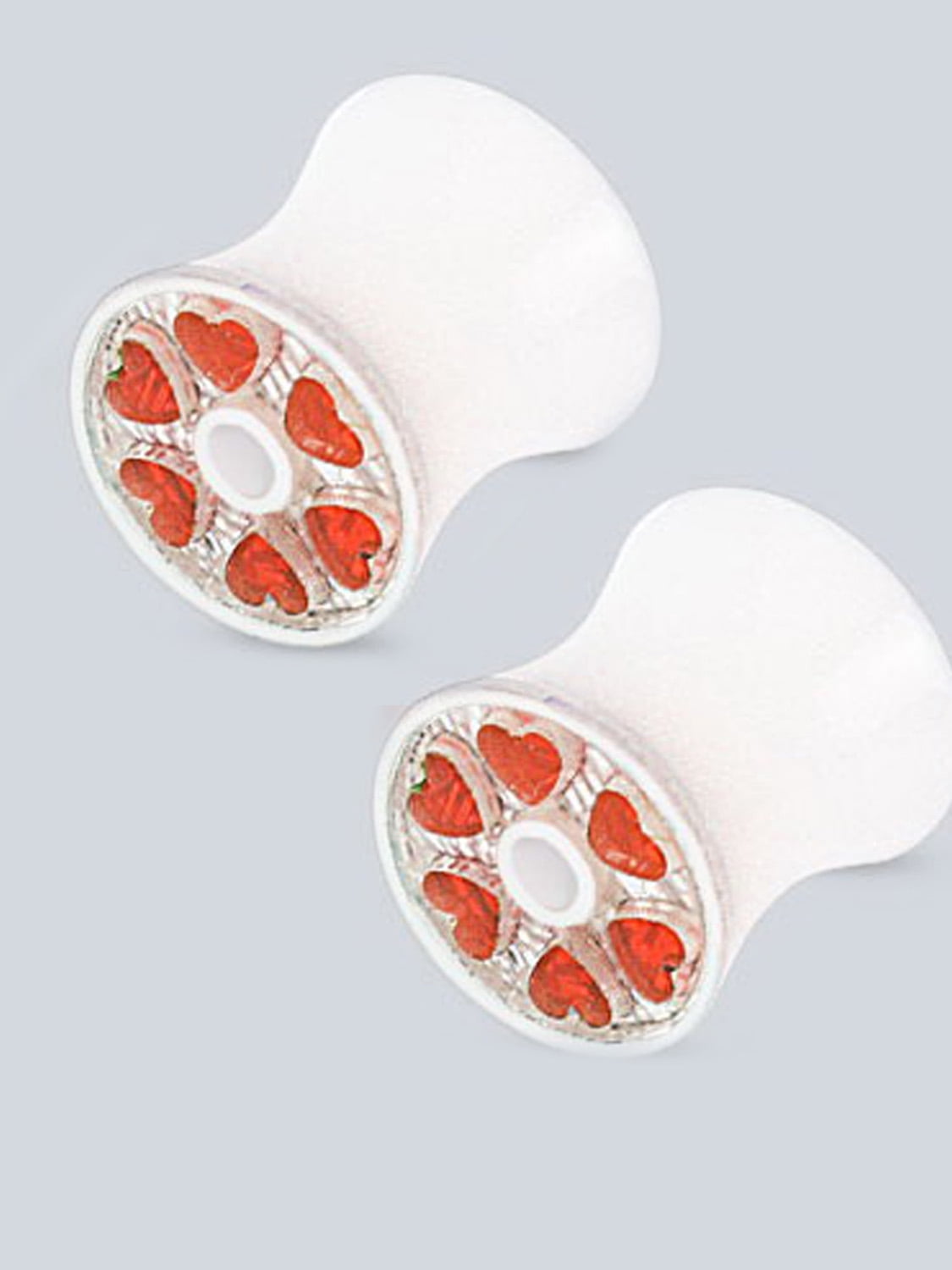 Red Hearts On White Double Flared Tunnel Ear Plug 10 Mm 00 Gauge 2 Piece Walmart Com