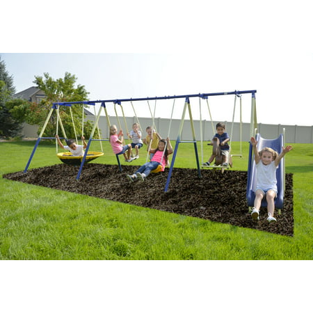 Sportspower Outdoor Super 8 Fun Metal Swing Set with 6ft Heavy Duty Slide, UFO Saucer Swing, and Rocking