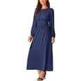 thumbnail image 4 of INSPIRE CHIC Women's Dresses Crew Neck Lantern Long Sleeves Chiffon Formal Maxi Dress S Dark Blue, 4 of 5