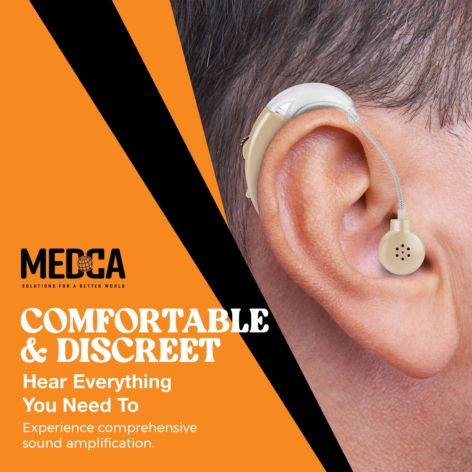 MEDca Behind The Ear Personal Sound Amplifier – Digital Sound Enhancer with Noise Reduction, Gold