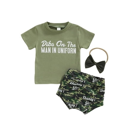 

Rejlun Kids 3 Pieces Outfit Letter Printed Summer Outfits Crew Neck Top+Shorts+Headband Soft Casual Photograph Green 90cm