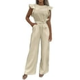 thumbnail image 2 of Women High Waist Belted Dungarees Long Pants, Polyester Spandex, Casual Daily Work Outfit, 2 of 6