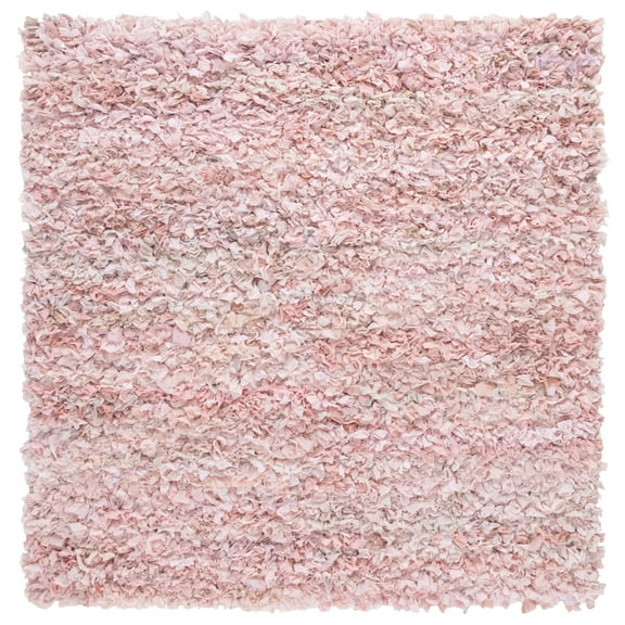 SAFAVIEH Rio Dallas Geometric Polyester Shag Area Rug, Light Pink, 6' x 6' Square