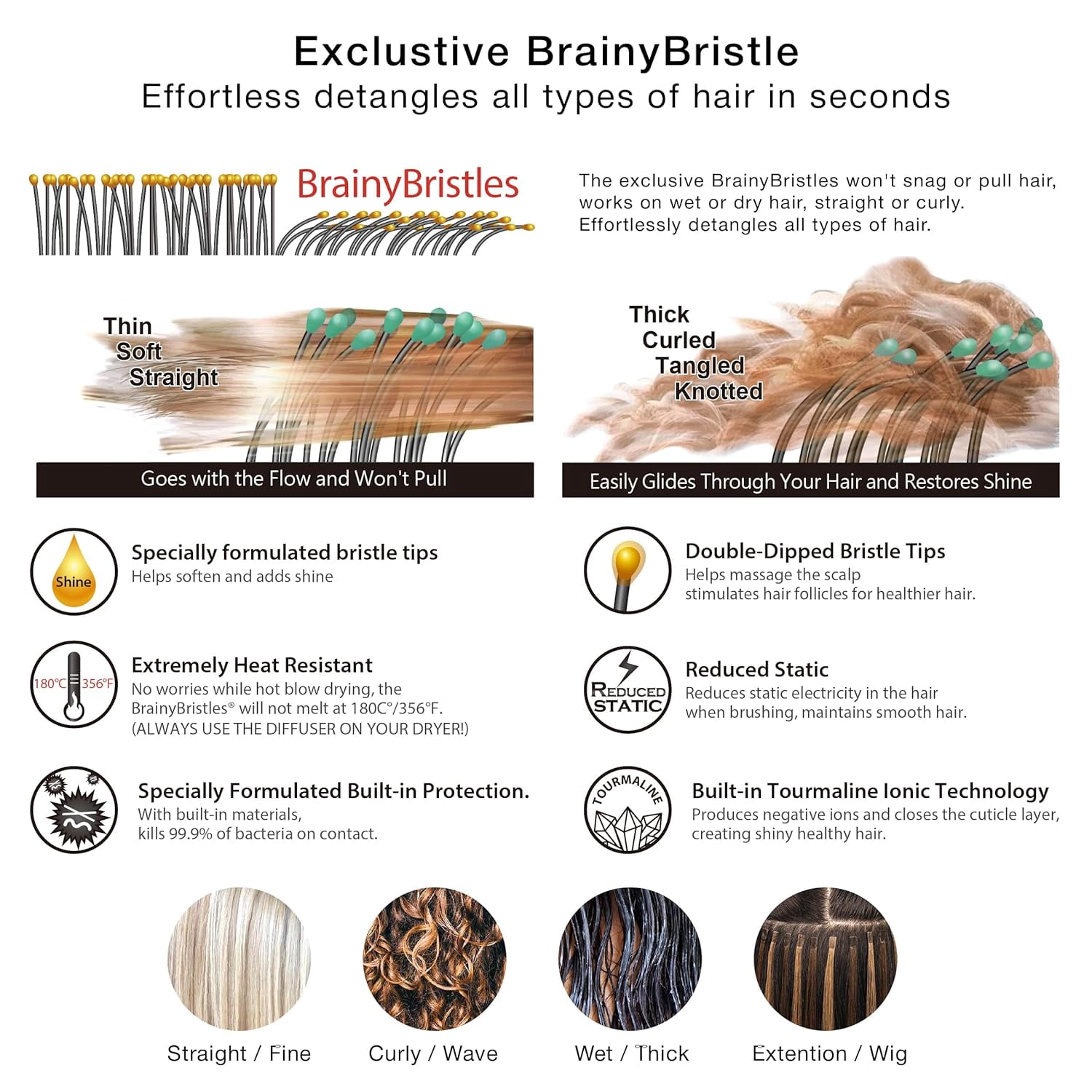 ANHXN professional curved brush provides a smooth and fluffy drying experience. Different colors to choose from