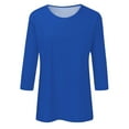 thumbnail image 3 of TQWQT 3/4 Length Sleeve Shirts for Women 2024 Casual Summer Blouses Crewneck Solid Color Cute Tops Loose Fit Pullover Blue 2XL, 3 of 5