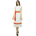 thumbnail image 4 of Bimba Womens Mid-Calf Length Summer Shift Dress Plain Ruffled Bottom With Fabric Belt, 4 of 8