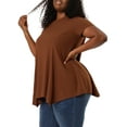 thumbnail image 5 of DARING DIVA Women's Plus Crew Neck Flowy Swing Loose Tunic Tops 2X Brown, 5 of 7
