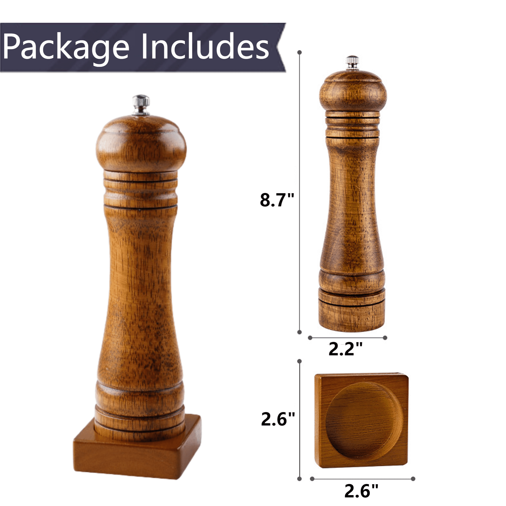 Cipaher Pepper Grinder 8Inch Sea Salt Grinder Wood Pepper Mill