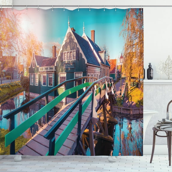Ambesonne Netherlands Shower Curtain, Dutch Village Zaanstad, 69"Wx84"L, Multicolor