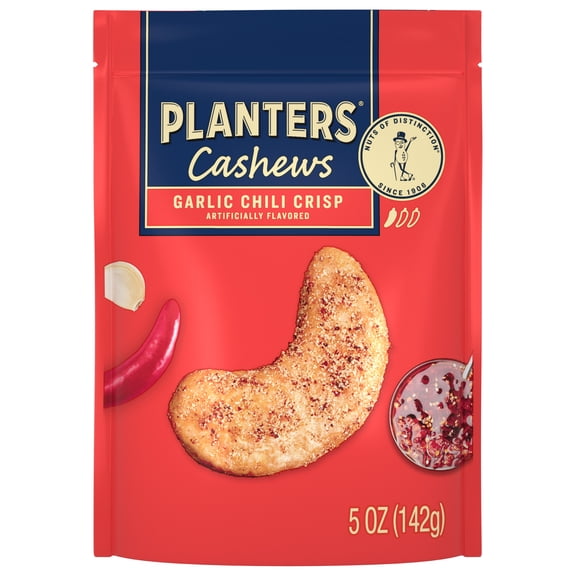 PLANTERS Garlic Chili Crisp Flavored Cashews, 5 oz Resealable Bag