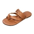 thumbnail image 4 of Rokment Women's Beach Slides Flip Flops Backless Flat Dress Sandals Vintage Simple Leather Casual Slip-On Flipflops Summer Vacation Thong Walking Slippers Brown Size 6.5, 4 of 5