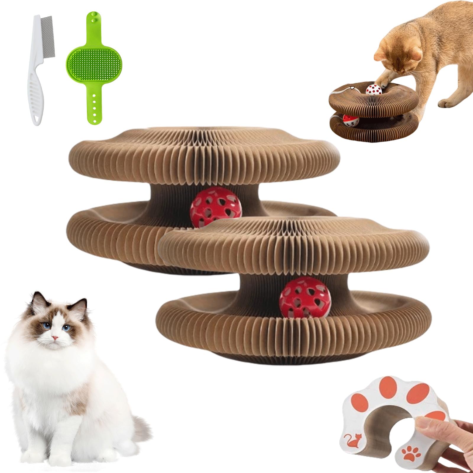 Nallwabiu Magic Organ Cat Toy – Foldable Interactive Scratching Board with Bell Ball for Cats (1pc, Red)