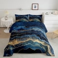 thumbnail image 3 of YST 7 Pcs Comforter Set Twin Size, Dark Blue Marble Bed In A Bag With Flat Sheet And Fitted Sheet For Kids Adults, Golden Glitter Stone Pattern Fluid Bedding Set With Pillowcases & Shams, 3 of 5
