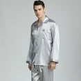thumbnail image 3 of AMERTEER Men‘s Silk Pajamas Set Casual Print Home Service Two-Piece Set, 3 of 5