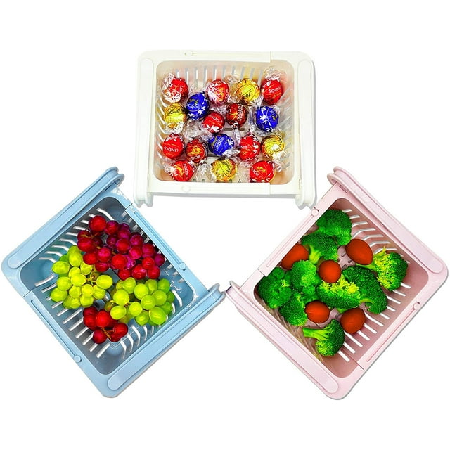 Organisateur de Tiroir de Réfrigérateur, 3 Pack Boîte de Rangement Rétractable pour Réfrigérateur, Design Unique Bacs Coulissants, Boîte de Rangement pour Étagère de Réfrigérateur, Petite Taille, Adapté pour Étagère de Réfrigérateur en Dessous