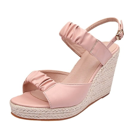 XDDST Plus Size Red Wedge Sandals for Women 2024 Summer Transparent Wedges Flip Flops Straw Woven Shoes Large Size Ultra High Heels Casual Fisherman Slippers Fashion Women
