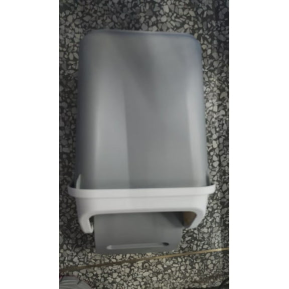 Kumdkd 9.2 Inch Slim Trash Can with Lid - Press Pop-Up Bathroom Garbage Bin, Space-Saving Small Wastebasket for Toilet/Office/Bedroom, Odor-Proof Gray Plastic Bin (1 Pack)