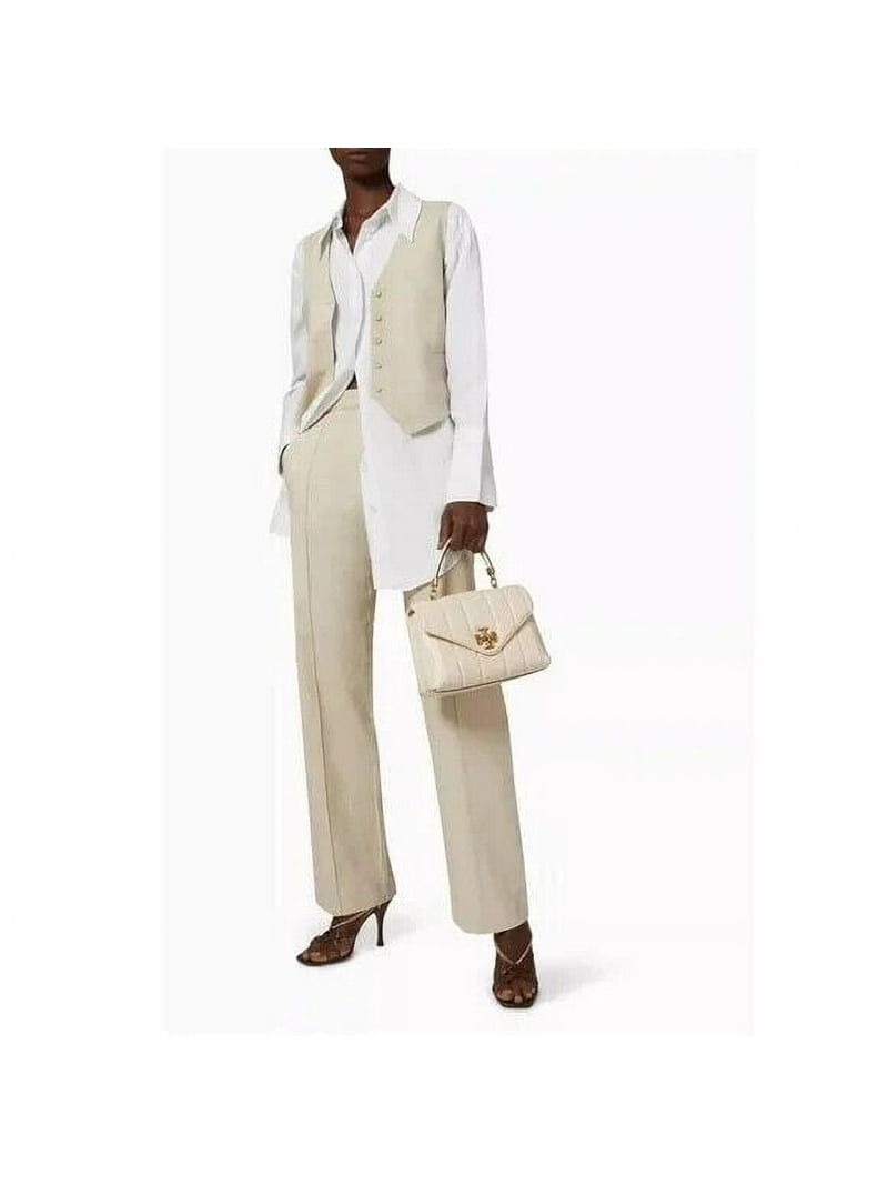 Tory Burch Kira Ivory White Small Brie Leather Top Handle