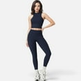 thumbnail image 3 of Active Women's High Neck Cropped Tank Top with Racerback Design - Small, Navy, 3 of 6