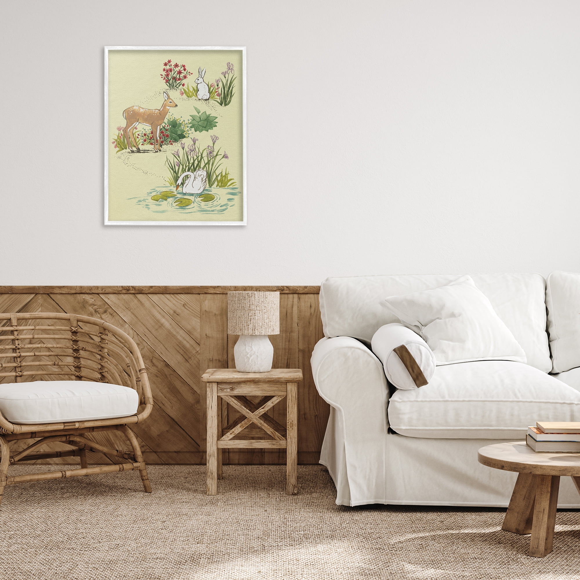 Stupell Industries Peaceful Spring Animals White Framed Giclee Art, design by Grace Popp