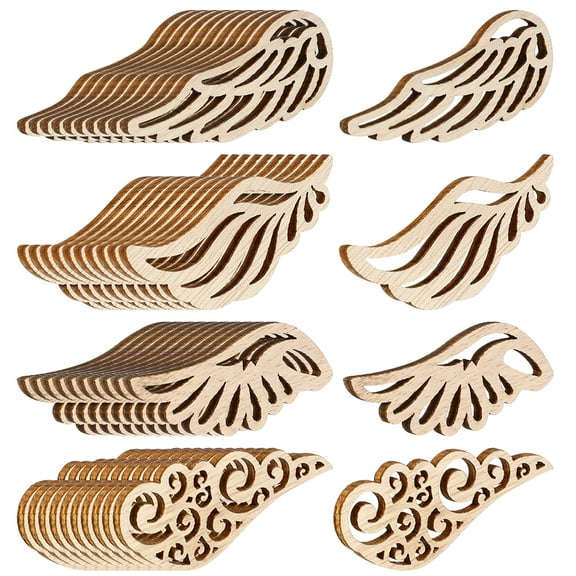 40Pcs Wooden Angel Wings Cutouts, Unfinished Wood Slices for DIY Crafts, Ornament Embellishments, 2.36 x 0.98 in, No-Hole Design