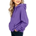thumbnail image 4 of SERTG Girls Pullover Hoodie Drawstring Pocket Solid Color Long Sleeve Loose Fit Kids Casual School Daily Outdoor Wear Hooded Sweatshirt, 4 of 9