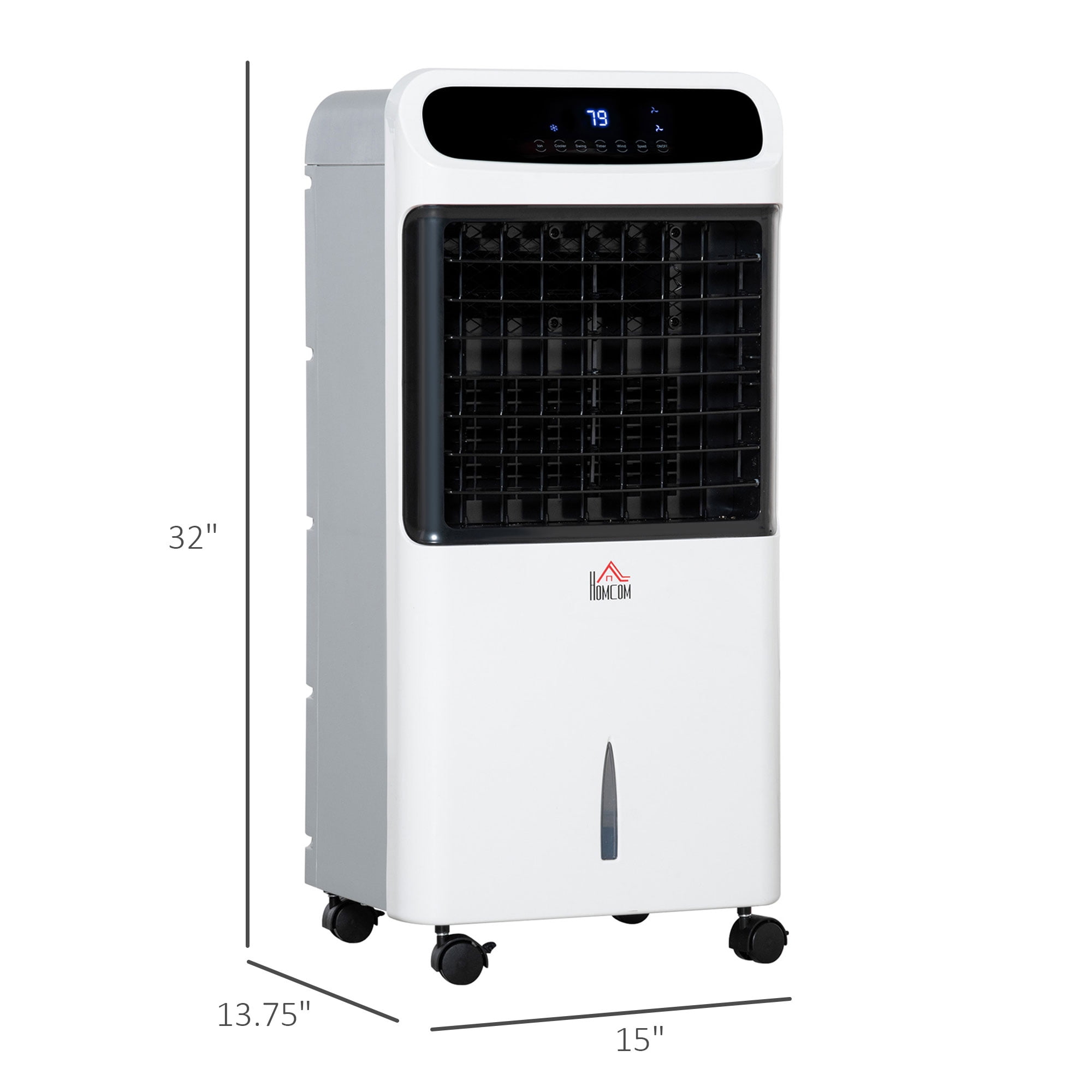HOMCOM 32" Evaporative Air Cooler with 3.2 Gal Water Tank, 60Â° Oscillating, 3-In-1 Ice Cooling Fan, Portable Swamp Cooler with Humidifier for Home Office, 3 Modes, 3 Speeds, 12H Timer, Remote, White