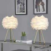 Maxax Tripod White Feather Beside Table lamp Set of 2