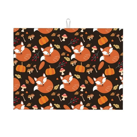 

Dish Drying Mat Fall Leaf Mushroom Fox Highly Absorbent Microfiber Drying Mat Kitchen Counter or Sink Drawer Liner 16x18 Kitchen Drying Mat Coffee Mat Kitchen Essentials