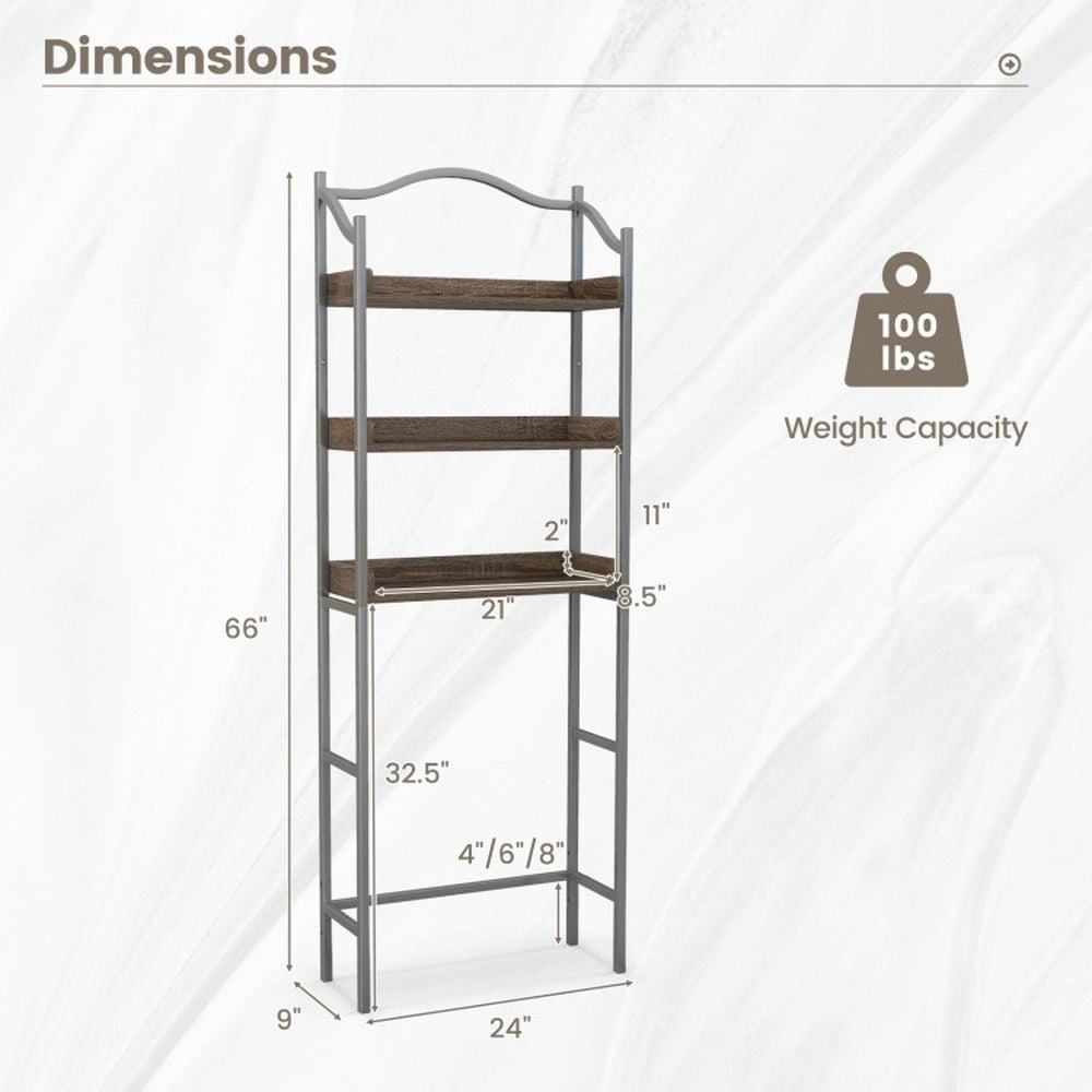 Finihen Toilet Storage Rack, Towel Rack, Towel Holder, 3-Tier Over-The-Toilet Bathroom Spacesaver Storage Rack, for Bathroom, Silver
