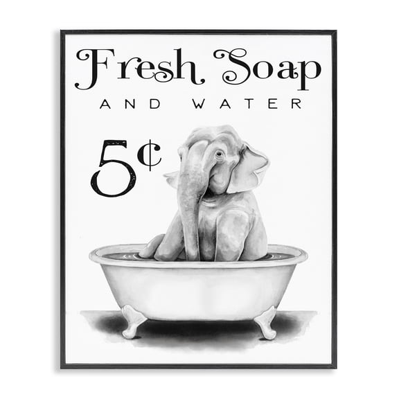 Stupell Industries Shabby Chic Elephant Bathtub Fresh Soap Black Framed Giclee Art, 11 x 14, by Rachel Nieman